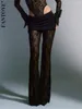 Pantalones de mujer de cintura alta para mujer otoño Casual exterior ropa de calle Fantoye estampado Floral transparente encaje mujer negro hueco