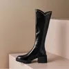 Bota retro cavaleiro moda fundo grosso longo dedo do pé redondo salto alto cor sólida sapatos de caminhada botas plataforma mujer 231026