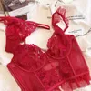 Sexy Set Floral Lace Bordado Bras Set Malha Dot Mulheres Sexy Lingerie Fina Push Up Bralette Bra + Tanga Set Ver Através Vermelho Conjuntos de Roupa Interior T231027