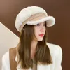 Berets Lamb Hair Octagonal Hat for Womens Korean Fashion Duck Tongue with Plush Bud Fashionable British Retro Artist 231027