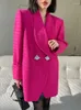 Women's Suits Women In 2023 Korean High-end Rose Pink Tailored Jacket Mid Long Elegant Party Casual Tuxedo Blazer Top Clothing