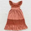 Set di abbigliamento all'ingrosso Abito lungo per ragazze estive Girocollo Ruffle1 Dettagli multi-vita Colori vivaci