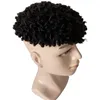 Peruvian Virgin Human Hair Hairpiece 8mm Curl #1b Black Bouncy Curly Toupee 8x10 Knots PU Unit for Black Man