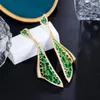 Boucles d'oreilles pendantes BeaQueen personnalisé super long pendant pour femmes vert CZ cubique Zircon Dubai plaqué or robe bijoux de fête E597