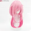 Catsuit kostümleri anime gulity taç yuzuriha inori cosplay 45cm kısa pembe gradyan ısıya dayanıklı sentetik saç partisi kadın peruklar + peruk kapağı