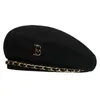 Beret Chain Hat For Women Cap Winter Retro Brown Black Artist Flat Fashion Lady Girls Vintage Star Style 231027