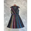 Casual Dresses Colorful Striped Knit Long 2023 Spring Summer Stretchy Sexy Formal Prom Midi Slim Women's A05410
