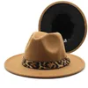 Berets Fedora Hats For Women Classic Wide Brim Hat With Leopard Belt Buckle Felt Panama Girls Men Jazz Cap 2023