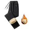 Calças masculinas velo engrossado moda masculina casual solto cor sólida calças dos homens cordão bolso quente inverno homem calça