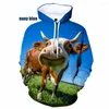 Sweat à capuche pour femme, imprimé vache en 3D, pull à capuche, Animal de ferme, sport créatif