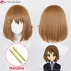 キャットスーツコスチュームK-onコスプレ33cm茶色の平田ゆいアニメウィッグヘアピン耐火ヘアパーティー +ウィッグキャップ