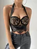 Débardeurs pour femmes Femmes Crop Halter Tops Dentelle Cils Garniture Sans Manches Camisole Chemise Sans Dossier Pour Streetwear Vêtements D'été