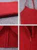 Casual Dresses Beaukey Sexy V Spaghetti Wine Red Bandage Dress 2023 For Women Midi Elegant BodyCon Slim Luxury Party Office Vestidos XL