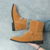 Chelsea Boots Erkekler Süet Süet Moda İngiliz Fermuarı Orta Kollu Denim Boot