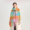 Scarves Winter Plaid Scarf Pashmina Women Cashmere Thick Wraps Lady Shawls Tassel Warm Rainbow Hairy Bufanda 231027