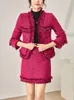 Tvådelad kläddesigner Autumn Winter Dress Set för kvinnor Elegant Tassel Tweed Woolen Jacket och kjolen passar Två stycken Dute Party Work 231026