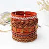 Charm Bracelets 5pcs/set 2023 Boho Gypsy Hippie Punk Red Brown Leather Wax White Cord Rope Knots Layers Stacked Adjustable Unisex Set