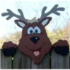 Juldekorationer Animal Staket Peeker Decoration Ornaments Santa Elk Outdoor Sign for Home Holiday Party 231027