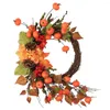 Decorative Flowers Fall Wreath Vibrant Harvest Mini Pumpkins Berries Ornamental Decor For Front Door Home Thanksgiving