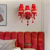 Lampada da parete OUFULA Matrimonio rosso Cristallo Candela in stile europeo Lussuoso soggiorno Ristorante Camera da letto Villa El