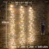 Cordas 3Pack 600 LED Fio de Cobre de Natal Fada String Light Tree Vine Branch Cachoeira Holiday Cortina Lâmpada Decoração de Jardim