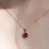 Pingentes Metiseko 925 Sterling Silver Ruby Color Cubic Zirconia Pingente Colar Brilhante Luxo 14k Banhado A Ouro Garnet Garnet Vermelho Para Mulheres