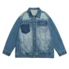 Patchwork denim jack heren S oversized baggy streetwear vintage gewassen Haruku Japanse jas herfstmode bovenkleding M XL