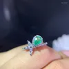 Cluster Ringen Mode Persoonlijkheid Waterdruppel Klaver Natuurlijke Groene Smaragd Ring S925 Zilveren Edelsteen Dames Meisje Kantoor Sieraden