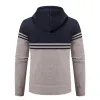 Pull à capuche pour hommes, pull décontracté à rayures, manteau Cardigan en Patchwork, tricot épais et chaud, Slim, automne hiver 2023