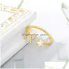 Band Rings Zircon Initial A-Z Letter Rings For Women Gold Stainless Steel Adjustable Opening Ring Name Alphabet Female Weddi Dhgarden Oti0Y