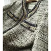 Femmes en cuir Faux cuir printemps automne tissage vêtements coréen de haute qualité col rond Tweed manteau femme Cardigan laine vestes haut pour femme 231026