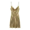 Casual Kleider YENKYE Mode Metallic Strappy Mini Kleid Für Frauen Backless Fluid Neck Party Sexy