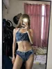 Women's Swimwear Sexy V Neck Swimsuit For Women Denim Blue Bikini Set Push Up Thong Low Waist Bather Bathing Suits