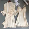 Sexy Set Sexy Women Rayon Kimono Bathrobe WHITE Bride Bridesmaid Wedding Robe Set Lace Trim Sleepwear Casual Home Clothes Nightwear T231027