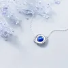 Ciondoli MloveAcc Collana in argento sterling 925 alla moda con ciondolo rotondo a doppi cerchi a catena lunga con perline di pietra blu per le donne