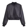 Women's Jackets XNWMNZ 2023 Women Fashion Satin Crop Bomber Jacket Woman High Street O-Neck Long Sleeve Outerwear Female Chic Coat