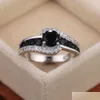 Band Rings Huitan Special-Interest Black Stone Women Wedding Ring Dazzling Crystal Zircon Delicate Gift Top Quality Female C Dhgarden Otlyy