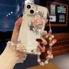 Cell Phone Cases Bling Luxury Glitter Diamond Camellia Flower Strap Case for iPhone 15 14 13 12 11 Pro Max+Plus Case 231026