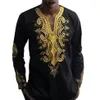 Camicie nere da uomo Abbigliamento in stile africano Uomo Camicie maschili stampate in stile etnico africano tradizionale Camicia a maniche lunghe300N