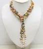 Chaînes nouées à la main 4-5mm baroque multicolore perle naturelle 3 brins 114cm collier bijoux de mode