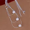 Pendentifs 925 collier en argent mode bijoux élégants charme Triple chaîne charmes femmes perles mignonnes dame jolie 45 cm