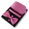 Gravatas borboleta conjunto para homens caixa moda cor sólida melancia vermelho pêssego rosa vinho tinto casamento gravata conjunto camisas terno bowties lenço 231027