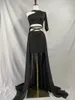 Stage Wear Belly Diamond-Diamond Black Top Long Spirt Suit Oriental Big Swing Performance Dress