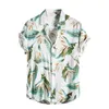 Мужские повседневные рубашки, рубашка с принтом свежих и натуральных зеленых листьев, кардиган, свободная гавайская одежда для отпуска с короткими рукавами