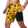 Gymkläder solrosbräda shorts sommargul blommor tryck sport surf strand korta byxor män bekväm hawaii plus storlek simning