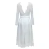 Casual Jurken Elegante Witte Kanten Jurk 2023 Lente Zomer Vrouwen Lange Mouw Fit En Flare Bruiloft Dame Sexy Midi Avond