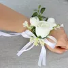 Bröllopsblommor Bukett Flower White Pink Artificial Rose Bridal Accessories Boutonniere Corsage Armband Fleur