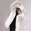 Women's Fur Autumn 2023 Winter Mink Jackets Overcoat Cute Bear Ear Plush Warm Loose Mid-length Hooded Jacket Outwear