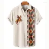 メンズカジュアルシャツのシンプルなメンズフラワーストライププリント衣類ストリート半袖シャツゆるい特大の中世のハラジュク