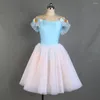 Stage Wear 21079 Off Shoulder Sky Blue Spandex Leotard Dress Long Romantic Ballet Tutu Girls Women Dance Costume Dancing Dresses
